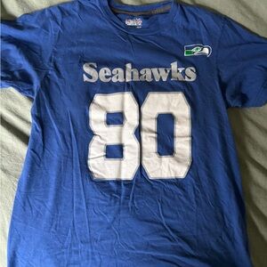 Seattle Seahawks Shirt Men's Medium Blue Steve Largent Hall of Fame Shirt Retro